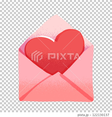 ハートが入った封筒・ラブレターの手描きイラスト素材のイラスト