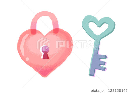 ハートの南京錠と鍵 122130145