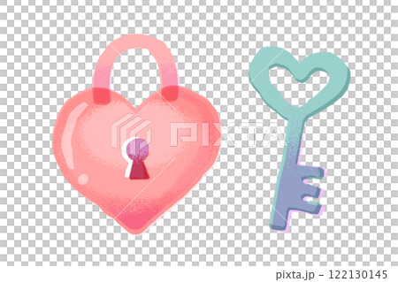 ハートの南京錠と鍵 122130145