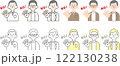 シンプルな老齢男性イラスト4パターンのセット_困り顔_断る（text①） 122130238