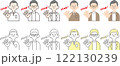 シンプルな老齢男性イラスト4パターンのセット_困り顔_断る（text②） 122130239