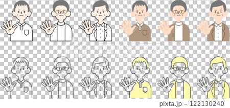 一組4張老人簡單插畫_憂心忡忡的臉_拒絕 122130240