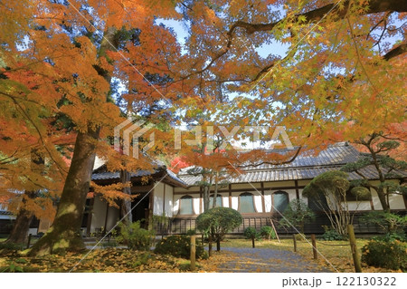 鮮やかな紅葉に覆われた清水寺本坊庭園の僧房 122130322