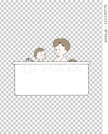 Illustration of a baby and dad taking a bath 122130770