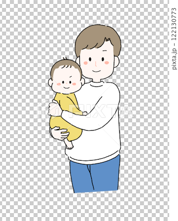 赤ちゃんを縦抱きするお父さんのイラスト 122130773