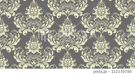 Floral pattern. Vintage wallpaper in the Baroque style. Seamless vector background. Gray and beige ornament for fabric, wallpaper, packaging. Ornate Damask flower ornament 122130780