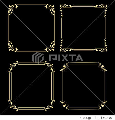 Set of decorative frames Elegant vector element for design in Eastern style, place for text. Floral black and golden borders. Lace illustration for invitations and greeting cards Set of decorative frames Elegant vector element for design in Eastern style, place for text. Floral black and golden borders. Lace illustration for invitations and greeting cards 122130850