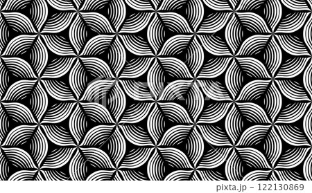 The geometric pattern with wavy lines. Seamless vector background. White and black texture. Simple lattice graphic design. 122130869
