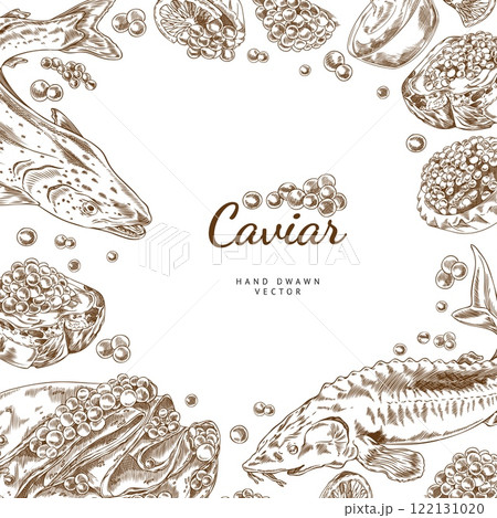 Vector poster with a caviar frame in the style of a hand-drawn outline sketch 122131020