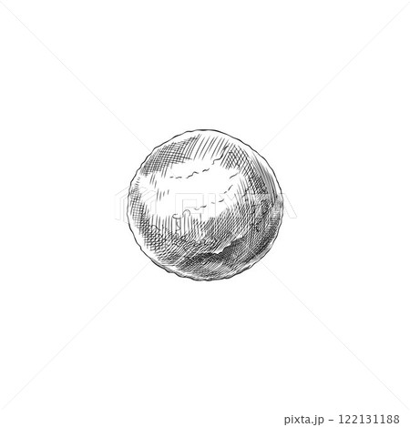 Vector black and white sketch of a round orange on a white background. 122131188