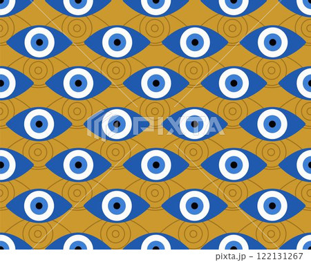 Evil eye seamless pattern. Blue colored textured vector background. Amulet Evil eye seamless pattern. Blue colored textured vector background. Amulet 122131267