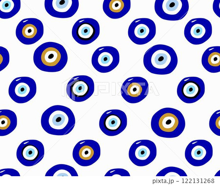 Evil eye seamless pattern. Blue colored textured vector background. Amulet Evil eye seamless pattern. Blue colored textured vector background. Amulet 122131268