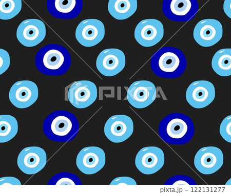 Evil eye seamless pattern. Blue colored textured vector background. Amulet Evil eye seamless pattern. Blue colored textured vector background. Amulet 122131277
