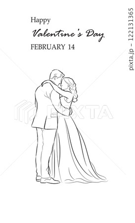 Minimal Valentine's Day line art of a couple embracing with romantic elegance 122131365