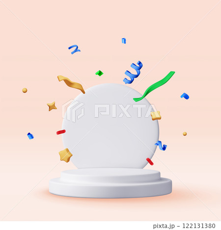 3D white podium with confetti isolated. 3D white podium with confetti isolated. 122131380