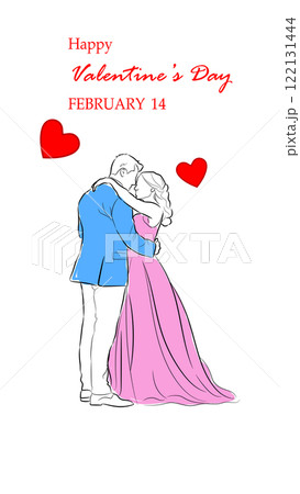 Romantic couple illustration for Valentine's Day with hearts and love theme Romantic couple illustration for Valentine's Day with hearts and love theme 122131444