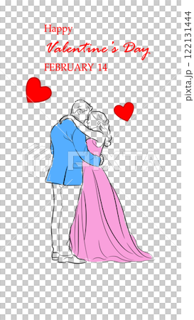 Romantic couple illustration for Valentine's Day with hearts and love theme Romantic couple illustration for Valentine's Day with hearts and love theme 122131444