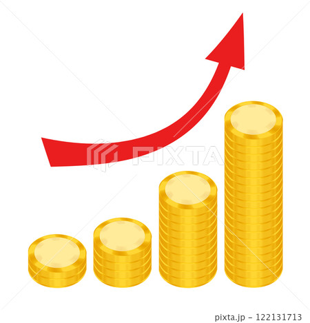 お金、資産、ポイント、ゴールド、仮想通貨などが増える　積み重ねたたくさんのコイン 122131713