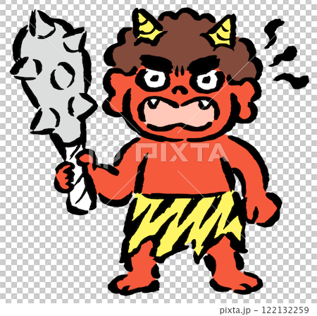 紅色惡魔用金屬棒威脅 — 手繪筆觸插圖 紅色惡魔用金屬棒威脅 — 手繪筆觸插圖 122132259