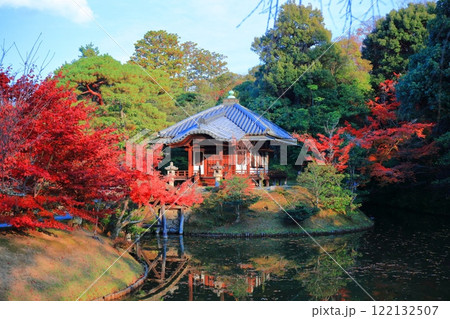 【京都府】シンメトリーな桂離宮の園林堂と紅葉 122132507