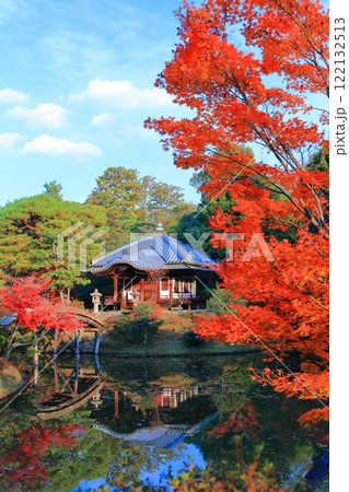 【京都府】シンメトリーな桂離宮の園林堂と紅葉 122132513