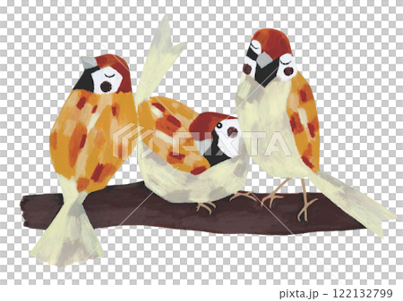 用油畫棒繪製的三隻麻雀的插圖 122132799