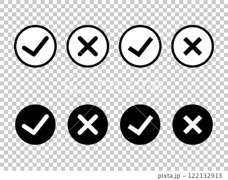 チェックマークとバツマークのアイコン　正解・不正解を象徴するシンプルデザイン 122132913