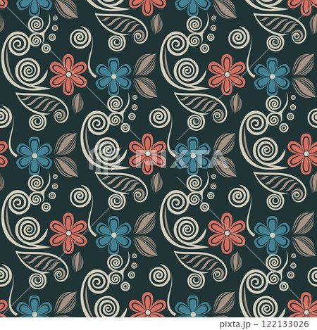 floral pattern with ornament on dark background.seamless vector texture floral pattern with ornament on dark background.seamless vector texture 122133026