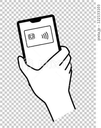 智慧型手機上信用卡觸控支付的插畫-無現金支付 122133103