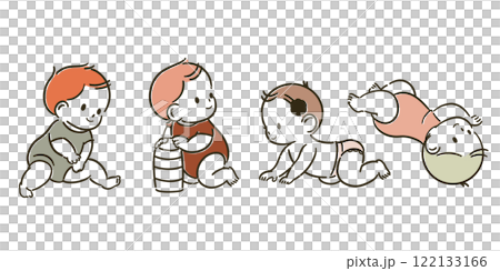 一個可愛而簡單的嬰兒坐著爬行的插圖 122133166