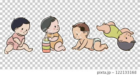 Cute and simple illustrations of infant babies sitting and crawling 122133168