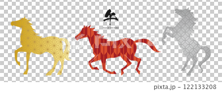午年の年賀状のイラスト素材セット ベクター シルエット 和柄 干支 馬  122133208
