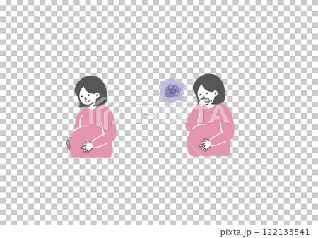 Illustration of a pregnant woman suffering from morning sickness Illustration of a pregnant woman suffering from morning sickness 122133541