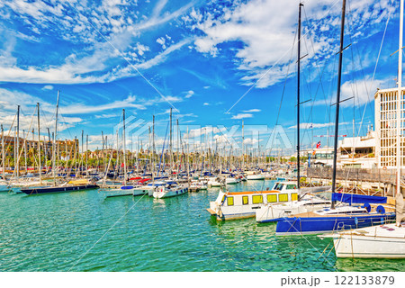 Barcelona. Seaport and Yacht parking at the pier. Barcelona. Seaport and Yacht parking at the pier. 122133879
