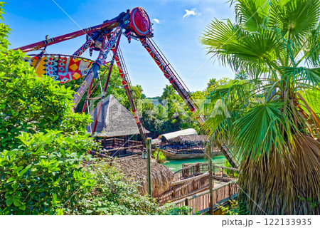 Beautiful landscape of humid tropical jungle amusement park. 122133935