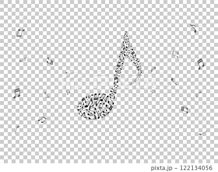 Background illustration of waving melody lines and musical note particles 122134056