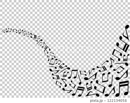 Background illustration of waving melody lines and musical note particles 122134058