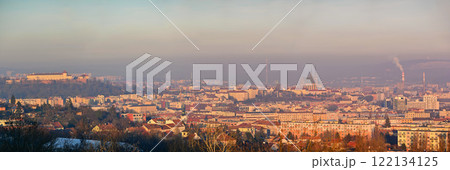 Brno city in the Czech Republic. Europe. Petrov - Cathedral of Saints Peter and Paul and Spilberk castle. Beautiful old architecture and a popular tourist destination. Photography of the city 122134125