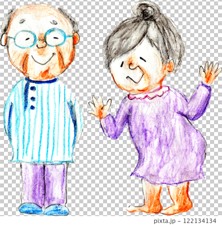 Senior generation waving with watercolor smile Senior generation waving with watercolor smile 122134134