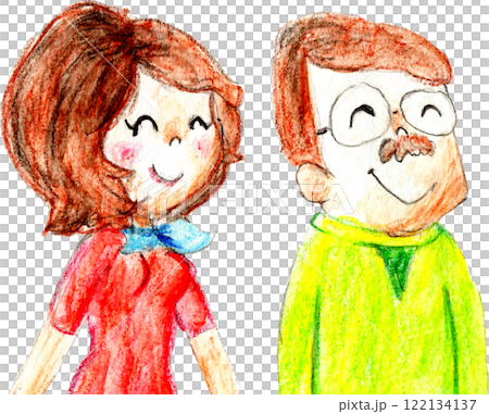 Senior man and woman looking up with watercolor smiles, couple Senior man and woman looking up with watercolor smiles, couple 122134137