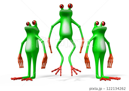 Three cartoon frogs on white background Three cartoon frogs on white background 122134262