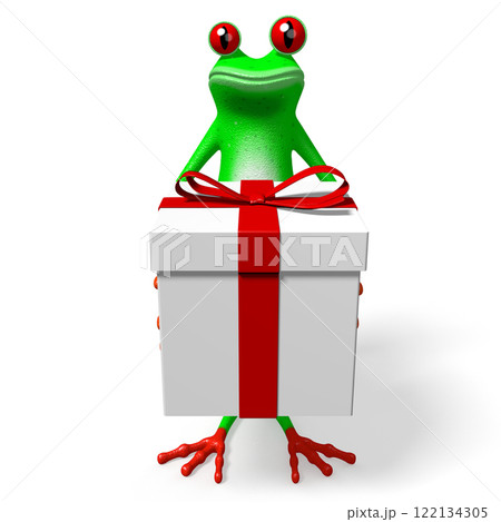 Cartoon frog holding gift box Cartoon frog holding gift box 122134305