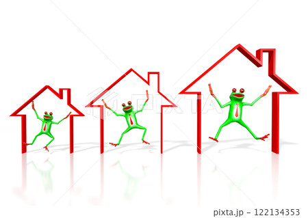 Cartoon frogs and house shapes 122134353