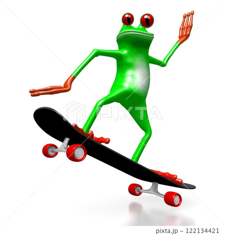 Cartoon frog riding on a skateboard 122134421