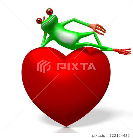 Cartoon frog laying on a heart 122134425