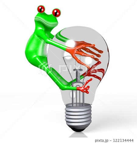 Cartoon frog embraces a light bulb Cartoon frog embraces a light bulb 122134444