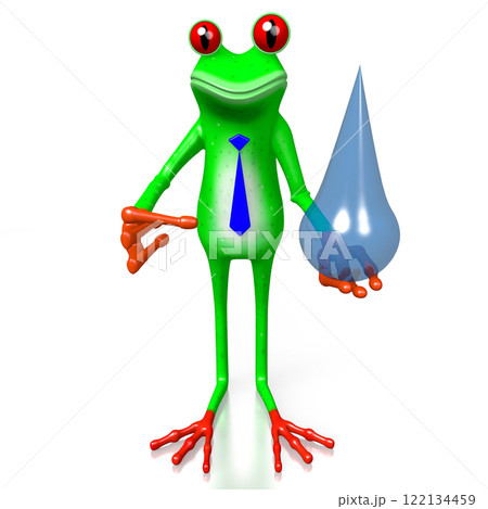 Cartoon frog holds drop of water 122134459