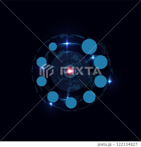 Futuristic progress loading bar with circles, round indicator, download process, vector Sci Fi interface, digital screen 122134827