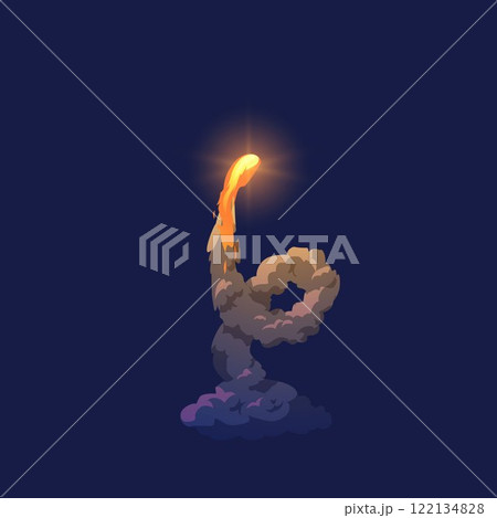 Vector illustration of rocket trail with fiery glowing explosion and colorful smoke. 122134828
