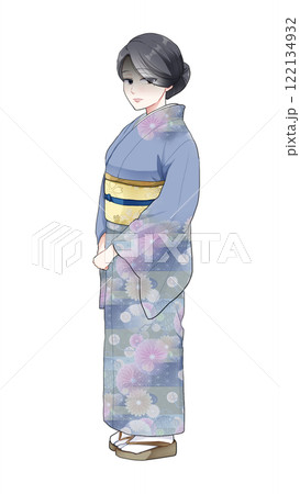 和服姿の女性　青ざめる 122134932
